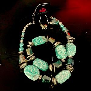 Turquoise marble necklace set includes earrings and bracelet